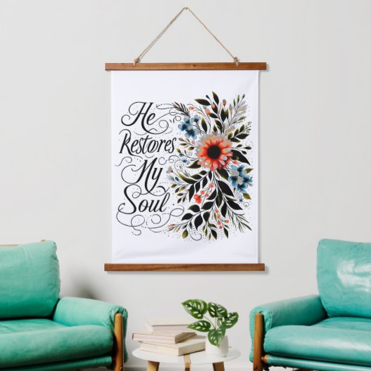 彼が私の魂のフローラを回復する 吊り下げ型タペストリー (リビング)