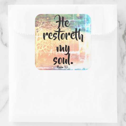 彼が私の魂を復元します詩編23クリスチャンのステッカー スクエアシール (バッグ)