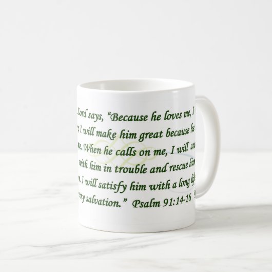 彼が私を青緑のマグ愛するので賛美歌91 コーヒーマグカップ (正面右)