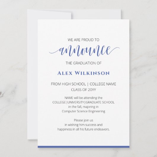 彼が脚本モダンの男の写真卒業 案内状 (裏面)