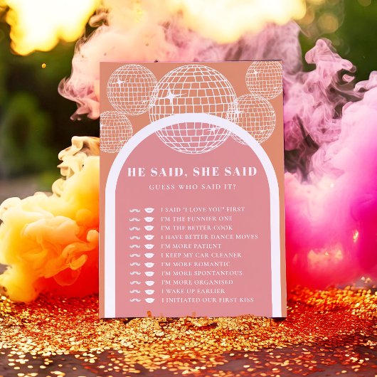 彼が言った彼女が言ったレトロディスコピンクオレンジゲームカード 招待状