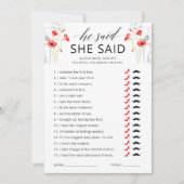 「彼が言った彼女が言った」フラワーブライダルシャワーゲームカード 招待状 (正面)