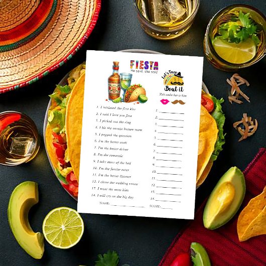 「彼が言った、彼女が言った」フィエスタ ウェディングシャワーゲーム