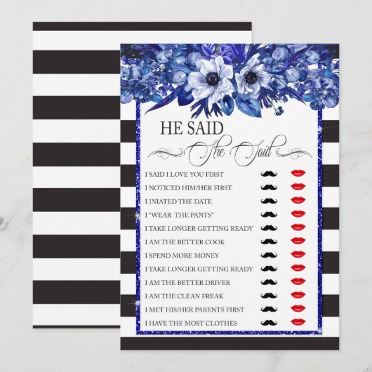 「彼が言った、彼女が言った」 ブライダルシャワーゲーム 招待状 (正面/裏面)