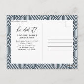 彼が青い写真の卒業モダンはがきをした ポストカード (裏面)