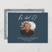 彼が青い写真モダンの卒業用はがき ポストカード (正面/裏面)