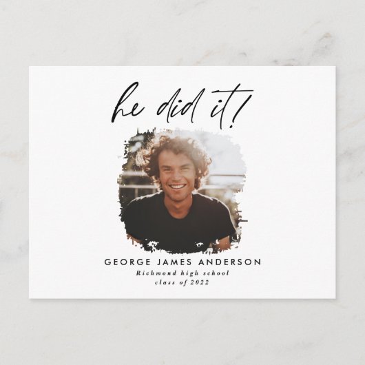 彼が青い写真モダンの卒業用はがき ポストカード (正面)