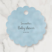 彼が青ポップ・アートの灰色の象の赤ちゃんシャワーをポップするとき フェイバータグ (裏面)