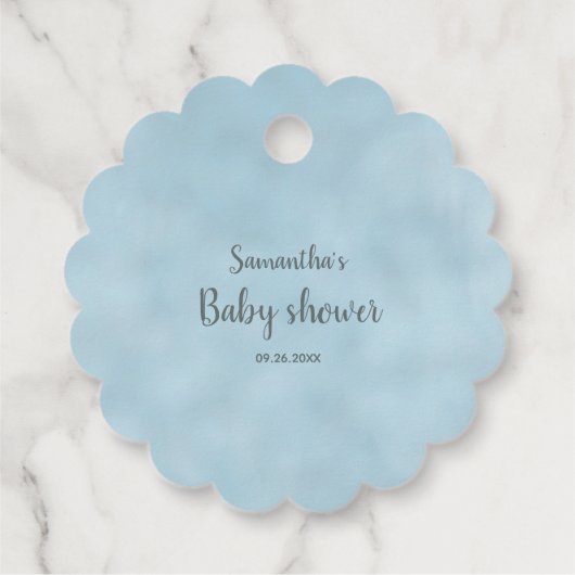 彼が青ポップ・アートの灰色の象の赤ちゃんシャワーをポップするとき フェイバータグ (裏面)