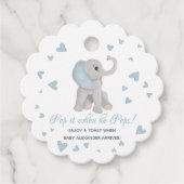 彼が青ポップ・アートの灰色の象の赤ちゃんシャワーをポップするとき フェイバータグ (正面)