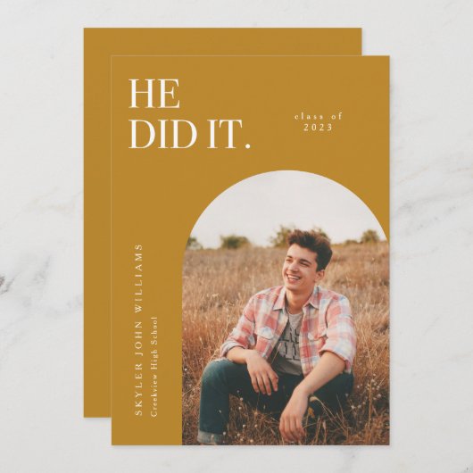 彼が黄色のアーチ卒業発表をした 招待状 (正面/裏面)