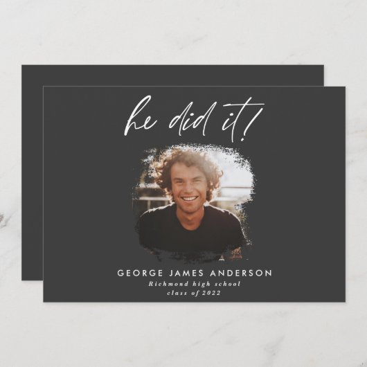 彼が黒写真卒業モダンを行った 招待状 (正面/裏面)