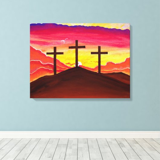彼が3つの十字架イースターキャンバスアートと言ったように上昇 キャンバスプリント (インサイチュ (ウッドフロア))