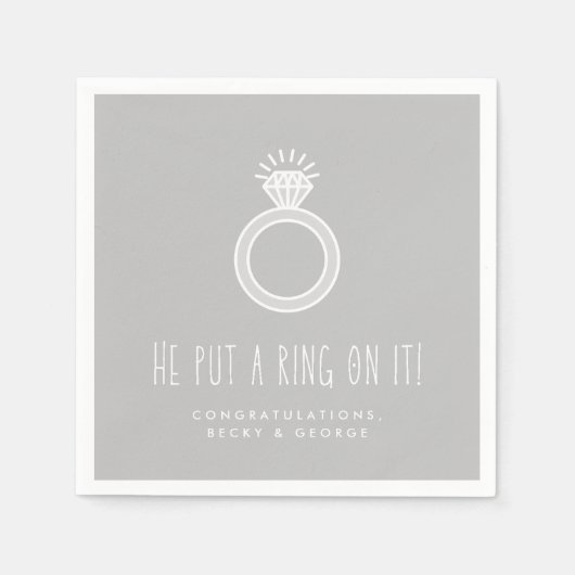 彼がItにリングや輪を付ける婚約パーティ スタンダードカクテルナプキン (正面)