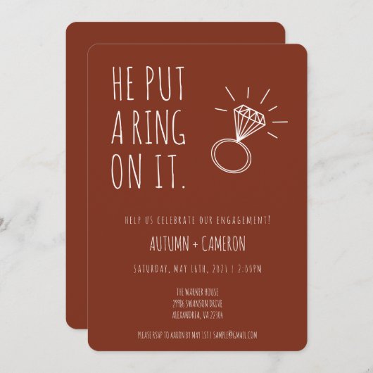 彼がItリングや輪婚約招待状 招待状 (正面/裏面)