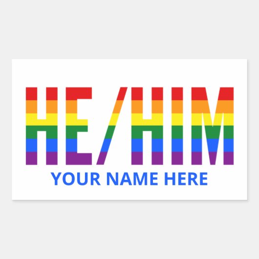 彼がLGBTQレインボープライドで発音ストライプ 長方形シール (正面)