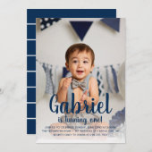 彼がOne Navy Boy's First誕生日写真を撮る 招待状 (正面/裏面)