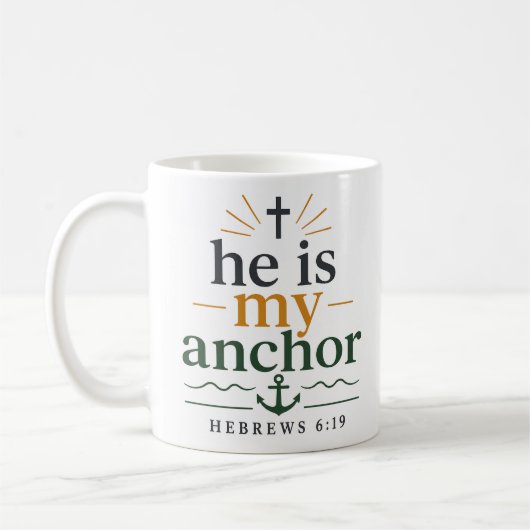 彼こそ我が錨 クリスチャン聖書のタイポグラフィ コーヒーマグカップ (左)