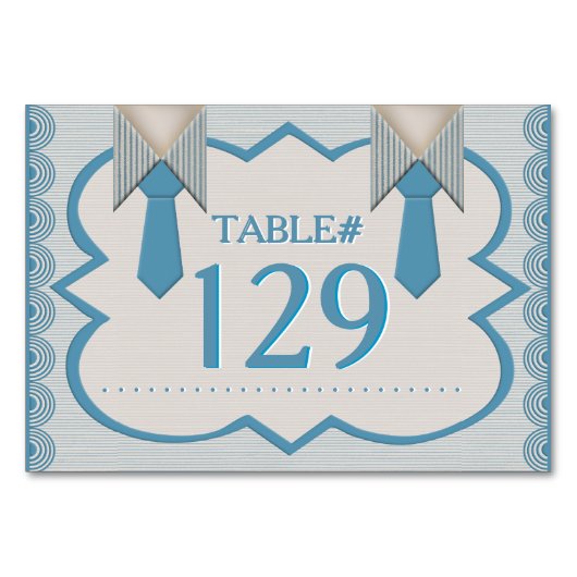 彼と彼の青いオックスフォードのピンストライプ テーブルナンバー (正面)