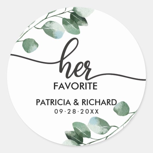 彼と彼女のお気に入りの緑結婚の ラウンドシール (正面)