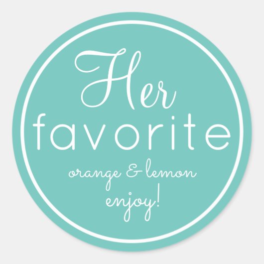 彼と彼女のアクアお気に入りの結婚式の引き出物シール ラウンドシール (正面)