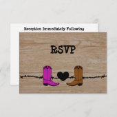 彼と彼女のカウボーイブーツ披露宴RSVP 招待状 (正面/裏面)