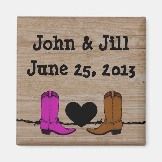 彼と彼女のカウボーイブーツ結婚式の引き出物磁石 マグネット (正面)