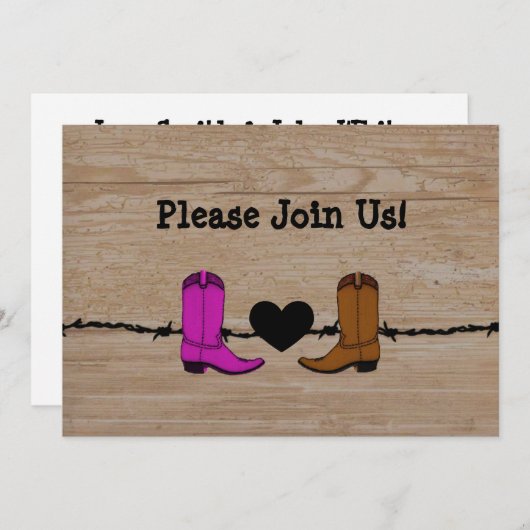彼と彼女のカウボーイブーツ結婚式招待状 招待状 (正面/裏面)