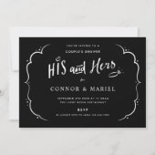 彼と彼女のカップルの婚約シャワーブラック 招待状 (正面)