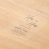 彼と彼女のシンプルカップルのシャワーブライダル アクリル招待状 (レイダウン)