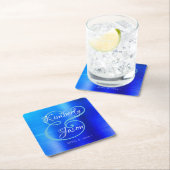 彼と彼女のスクリプト名、ブラシ付きブルーメタル結婚ズ スクエアペーパーコースター (インサイチュ)