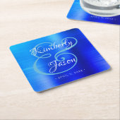 彼と彼女のスクリプト名、ブラシ付きブルーメタル結婚ズ スクエアペーパーコースター (アングル)