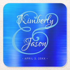 彼と彼女のスクリプト名、ブラシ付きブルーメタル結婚ズ スクエアペーパーコースター