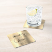 彼と彼女のスクリプト名、ブラシ付き金ゴールドメタル結婚ズ スクエアペーパーコースター (インサイチュ)
