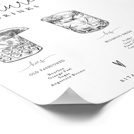 彼と彼女のバーの署名はドリンク結婚のサイン ポスター (角)