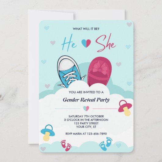 彼と彼女のピンクブルーの性別の明るさはどうなるか 招待状 (正面)