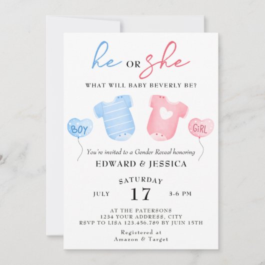 彼と彼女のベビーは青ピンクかわいミニマルい 招待状 (正面)