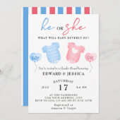 彼と彼女のベビーは青ピンクかわいミニマルい 招待状 (正面/裏面)