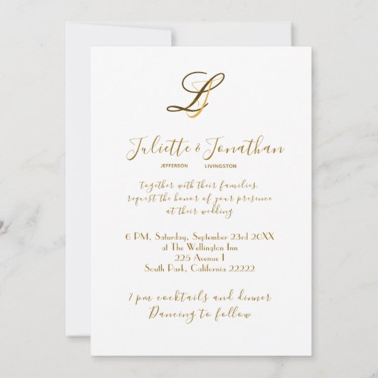 彼と彼女のモノグラムが絡み合った |ロマンチック結婚 招待状 (裏面)