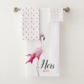 彼と彼女の名前をカスタムするの熱帯フラミンゴをテーマに バスタオルセット (インサイチュ)
