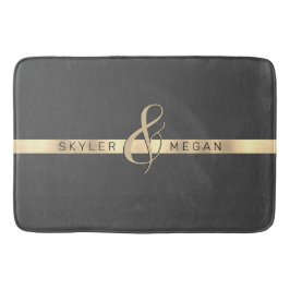 彼と彼女の名前、ストライプ金ゴールドのダークグレー バスマット