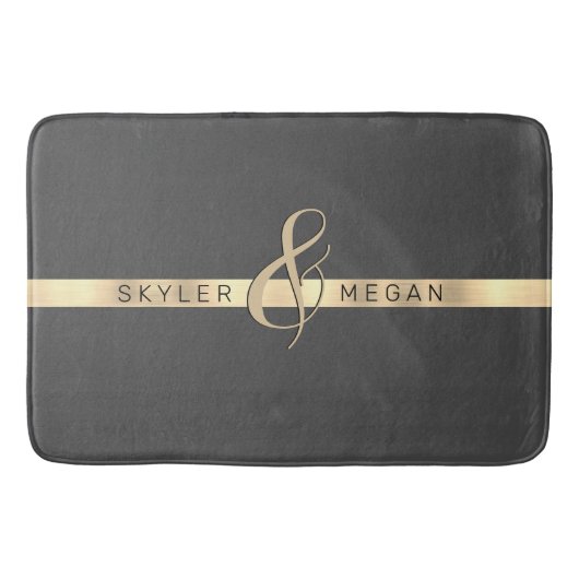 彼と彼女の名前、ストライプ金ゴールドのダークグレー バスマット (正面)