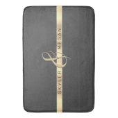 彼と彼女の名前、ストライプ金ゴールドのダークグレー バスマット (正面縦)