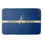 彼と彼女の名前、ストライプ金ゴールドオン王室のブルー バスマット (正面)