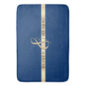 彼と彼女の名前、ストライプ金ゴールドオン王室のブルー バスマット (正面縦)