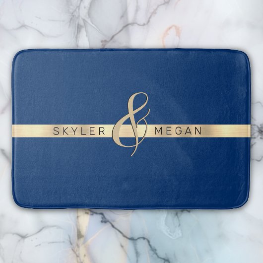 彼と彼女の名前、ストライプ金ゴールドオン王室のブルー バスマット