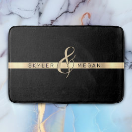 彼と彼女の名前、金ゴールドストライプ・オン・ブラック バスマット