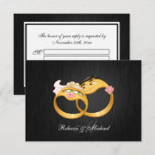 彼と彼女の結婚リングや輪RSVPカード 出欠カード (正面/裏面)