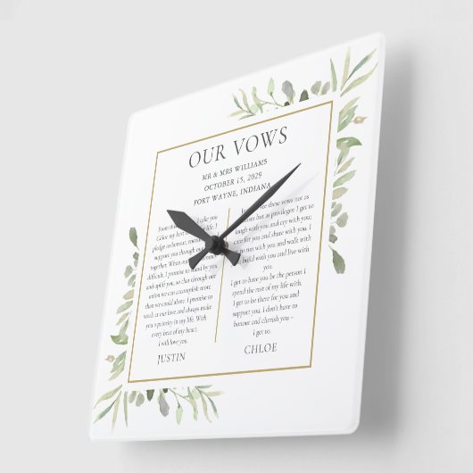 彼と彼女の結婚願いは緑の葉を スクエア壁時計 (傾斜)