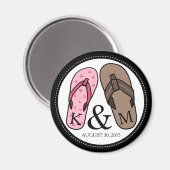彼と彼女モノグラムのの結婚ビーチサンダル マグネット (正面/裏面)